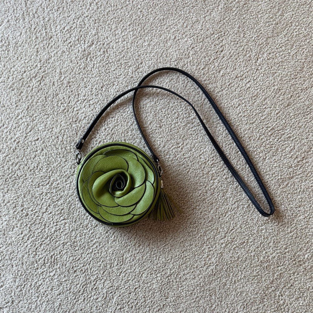 Green Floral Leather Crossbody Bag